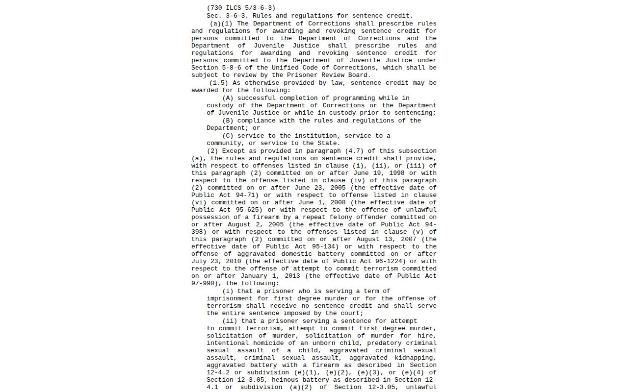 Illinois sentence credit statute for Madison County projected release dates