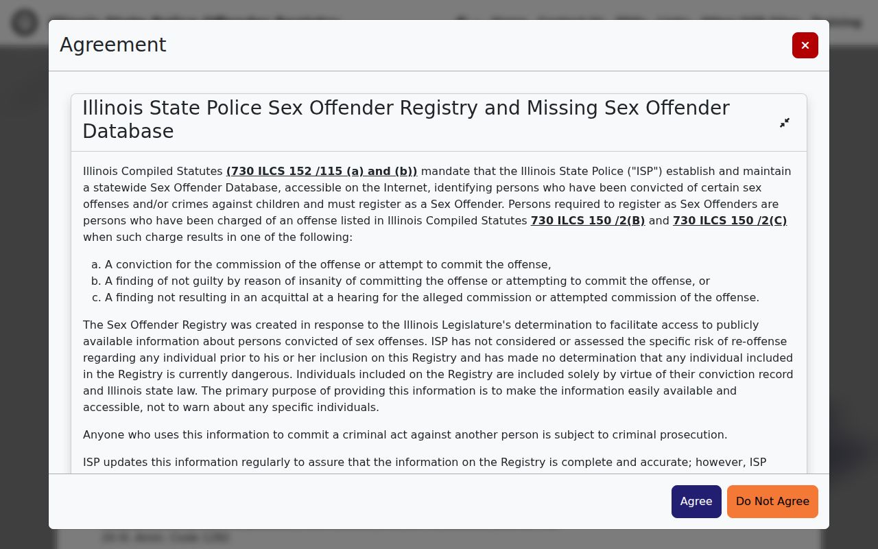 Illinois registry disclaimer for Madison County release photo records
